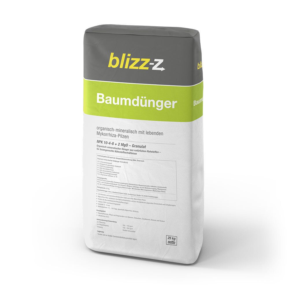 blizz-z Baumdnger organisch-mineralisch - mit lebenden Mykorrhiza-Pilzen  NPK 10-4-8 + 2 MgO in Profi-Qualitt | blizz-z